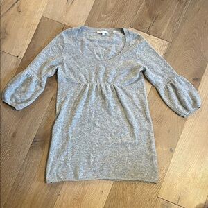 Vince 100% cashmere sweater baby doll gray Knit Top with Puff Sleeves small